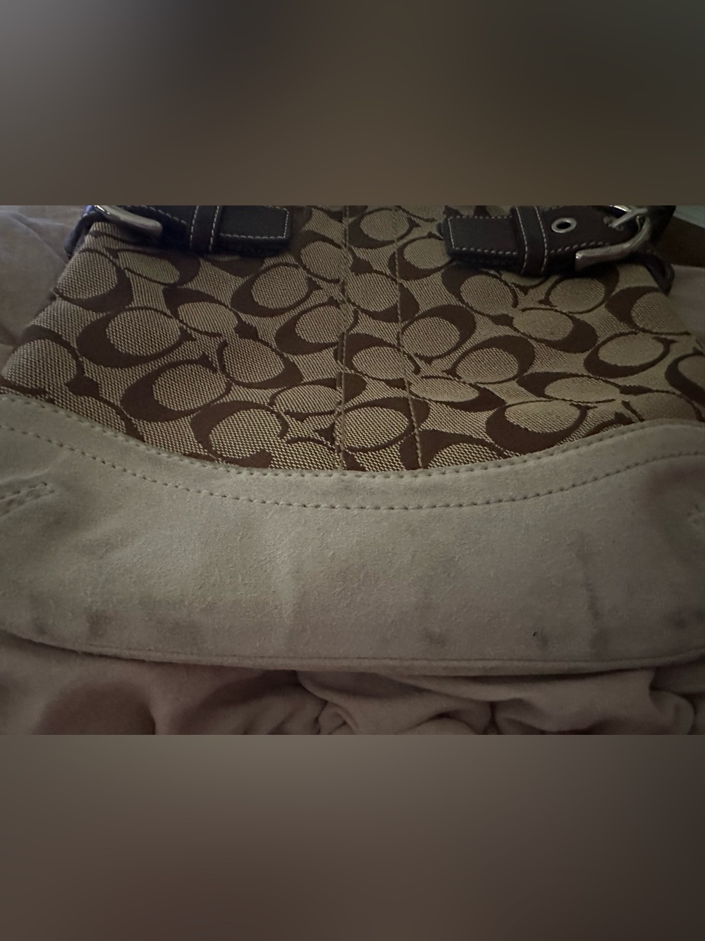 Auth. Coach Brown Signature Canvas Shoulder Bag with Shearling Cream Fur Trim!! - Picture 15 of 15
